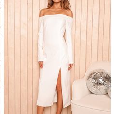 Nwtlove For Love Ivory Off-The-Shoulder Midi Dress City Hall Dress, Wedding Shower Dress, Definition Of Beautiful, Red Bodycon Mini Dress, Casual Bridal Dress, Blue Lace Maxi Dress, Off Shoulder Long Sleeve Dress, Hot Party Dresses, Junior Party Dresses