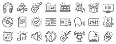 the icons for music and sound devices are shown in this set, including headphones, microphone