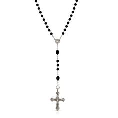 Black Bead Crucifix Rosary Silver Rosary With Black Beads And Crucifix, Faith Symbol, Black Rosary, Symbols Of Faith, Rosary Boxes, Whistle Necklace, Bday List, Cross Necklaces, Antique Locket