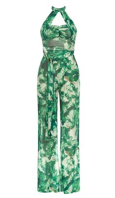 TIE FRONT HALTER NECK BACKLESS JUMPSUIT IN GREEN Fitted Green Halter Neck Jumpsuit, Green Sleeveless Jumpsuits And Rompers For Evening, Green Sleeveless Jumpsuits For Evening, Green Fitted Backless Jumpsuits And Rompers, Green Summer Evening Jumpsuits And Rompers, Green Summer Jumpsuits And Rompers For Night Out, Elegant Green Backless Jumpsuits And Rompers, Summer Green Jumpsuits And Rompers For Night Out, Green Jumpsuits And Rompers For Summer Night Out