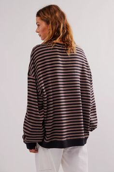 Classic Striped Oversized Crewneck | Free People Oversized Crewneck, Black And Cream, Sweater Women, Womens Clothing Sizes, Clothing Size Chart, Custom Dresses, Striped Sweater, Color Stripes, Clothes And Shoes