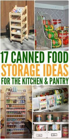 an image of canned food storage ideas for the kitchen and pantry