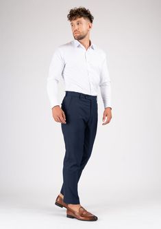 The Navy Sharkskin pants are the perfect choice for any smart occasion. Crafted with a luxurious navy sharkskin fabric and custom made for a premium appearance, they have a deep blue color, a stylish and modern cut, and will make you look and feel confident. Navy Slim Fit Pants For Business Casual, Navy Business Casual Pants With Straight Hem, Navy Straight Hem Pants For Business Casual, Navy Fitted Dress Pants For Business Casual, Navy Tailored Dress Pants With Welt Pockets, Fitted Navy Dress Pants For Business Casual, Tailored Navy Dress Pants With Welt Pockets, Fitted Navy Straight Dress Pants, Navy Business Casual Pants With Welt Pockets