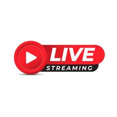 a red and black logo with the words live streaming on it's left side