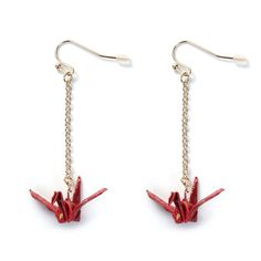 Gold Chain Red Origami Peace Crane Earrings. Stunning Origami Peace Crane Earrings. Handcrafted From Origami Paper, On French Ear Wires. Origami Paper Jewelry, Paper Jewelry Earrings, Christmas Paper Earrings, Handcrafted Jewelry Gold, Rasta Earrings, Crane Earrings, Mod Earrings, Origami Earrings, Mountain Earrings