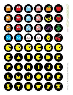 the alphabet and numbers are made up of pacman faces