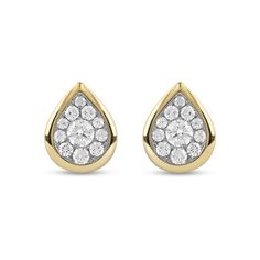 The perfect pair of diamond studs takes any look to a new level. Crafted in warm 10K gold, each teardrop-shaped earring sparkles with a composite of diamonds centered with a shimmering 1/10 ct. diamond. A polished frame lends elegance to the style. Radiant with 1/2 ct. t.w. of diamonds and a brilliant buffed luster, these post earrings secure comfortably with friction backs. Diamond White Teardrop Earrings In 14k Gold, Diamond White Teardrop Diamond Earrings For Anniversary, Teardrop Diamond Earrings Vvs Clarity For Anniversary, Gold Teardrop Diamond Earrings With Vvs Clarity, Brilliant Cut Teardrop Diamond Earrings For Anniversary, Yellow Gold Diamond Teardrop Earrings, Yellow Gold Teardrop Cubic Zirconia Diamond Earrings, Classic Gold Teardrop Earrings With Diamond Accents, Anniversary Teardrop Diamond Cut Earrings