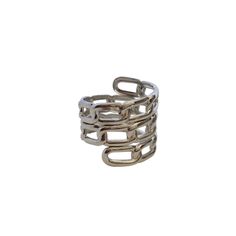 Silver Fashion Link Ring. Trendy Metal Chain Link Ring, Adjustable Metal Ring With Chain Detail, Adjustable Chain Ring In Metal, Trendy Metal Chain Rings, Trendy Chain Rings In Metal, Trendy Silver Metal Chain Ring, Silver Open Metal Chain Ring, Silver Metal Chain Link Ring, Silver Chain Link Ring Made Of Metal