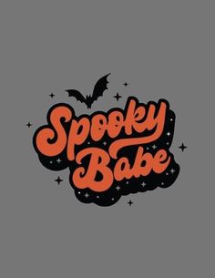 the spooky babe logo with bats and stars in orange, black and grey