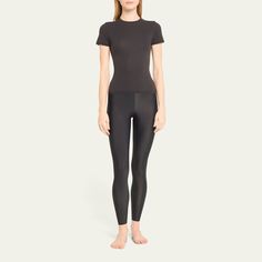 SKIMS body-hugging t-shirt Crew neckline Short sleeves Formfitting Pullover style Nylon/polyamide/spandex Imported Pullover Styling, Crew Neckline, Cocoa, Onyx, Tops Designs, Short Sleeves, Spandex, Crew Neck, Luxury Fashion