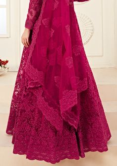 Magenta Pink Designer Heavy Embroidered Bridal Lehenga-Saira's Boutique Cording Embroidery, Lehenga Pink, Embroidered Bridal Lehenga, Indian Outfits Lehenga, Color Magenta, Suit Design, Designer Lehenga Choli, Can Can, Magenta Pink