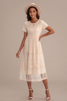 Beige Champagne Midi Dress, Lace Dress Casual, White Floral Midi Dress, Wardrobe Inspiration, Swimwear Dress, Lace Short, Long Sleeve Short Dress, Lace Midi, Lace Midi Dress