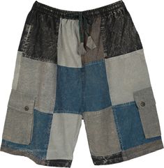 Neutral, smart and casual- these patchwork unisex shorts are perfect for a easygoing summer look. The woven cotton shorts have an elastic drawstring waist, pockets and box pockets in the front. #tlb #vacationclothing #beachwrap #Solid #bohemianfashion #Pocket #BohemianShorts Blue Shorts With Multiple Pockets, Blue Shorts With Multiple Pockets For Summer, Blue Summer Shorts With Multiple Pockets, Cotton Cargo Shorts With Patch Pockets, Casual Cotton Patchwork Shorts, Summer Cotton Cargo Shorts With Patch Pockets, Blue Patch Pocket Shorts For Summer, Summer Shorts With Patch Pockets, Cotton Knee-length Shorts With Patch Pockets