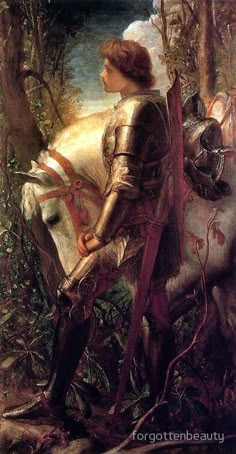 a painting of a man in armor on a horse