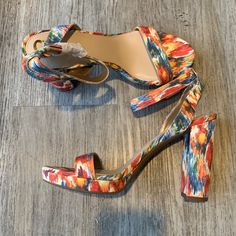 Nwot Circus By Sam Edelman Multicolor Heels Size 8.5 Bold Heels With Stacked Block Heel, Bold Stacked Heel Heels With Round Toe, Retro Stacked Heel Spring Heels, Retro Stacked Heel Heels For Spring, Orange Ankle Strap Heels With Stacked Heel, Multicolor 4-inch Heels For Formal Occasions, Multicolor Sandals With Padded Block Heel, Multicolor Block Heel Sandals With Padded Heel, Multicolor Heels With Heel Strap For Spring