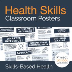 health skills classroom posters with the title, skills based health