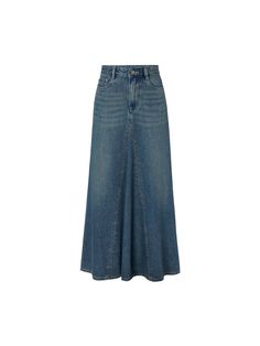 MO&Co. Women's Paneled Denim Midi Skirt This denim skirt is made of comfortable pure cotton material. Its high-waisted A-line silhouette and classic 5-pocket design accentuate your curves. The paneled construction creates a flared trumpet shape, adding a touch of retro chic. Features : - High waist A-line silhouette- Classic five-pocket design- Breathable cotton materails Code: MBD1SKT031The back length of size S is 94cmMATERIALS & CARE Material: 100% CottonDenim products have slight fading, whi Skirt Png, A Line Denim Skirt, Blue Jean Skirt, Long Denim Skirt, Fashion Drawing Dresses, Jeans Skirt, Muslimah Fashion Outfits, Denim Skirts, Denim Midi Skirt