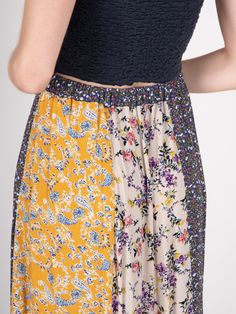 We are obsessed with MIXED PRINTS! This beautiful and unique Valentina Maxi Skirt in our yellow cream floral mix design is the perfect piece to express your boho spirit and personal style. The vertical, striped panels of mixed floral prints make this skirt so fun to wear! Pair it with one of our boho tops for a cool and comfy look. The flat front elastic waistband and A-line shape create the most flattering, flowy fit that will have you twirling around all day and night! Mixed Prints, Unique Top, Yellow Cream, Feminine Beauty, Bohemian Clothes, Life Design, Vertical Stripes, Mixing Prints, Boho Tops