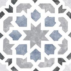 an artistic tile design with blue and gray arrows in the center on a white background