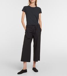 Jubin cropped poplin wide-leg pants in black - The Row | Mytheresa Chic Cotton Straight Culottes, Elegant Cotton Culottes, Elegant High-waisted Cotton Culottes, Relaxed Fit Cotton Wide-leg Culottes, Chic Cotton Culottes For Work, High-waisted Relaxed Fit Cotton Culottes, Chic Wide Leg Cotton Culottes, Black Cotton Casual Culottes, Casual Black Cotton Culottes