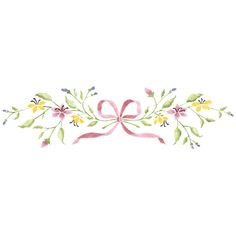 Bow and Flowers Wall Stencil Painted Wall Border Ideas, Painted Borders Designs, Bows And Flowers, Painting Borders Designs, Border Painting Design, Pretty Borders Design, Flowers Painted On Wall, Pretty Paintings Easy, Painted Flower Border