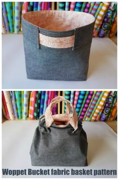 two pictures show the inside of a bag and how to sew it in one