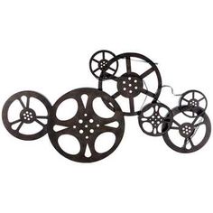 four black reels on white background with one in the center and two out side