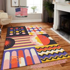 Retro Geometric Area Rugs | Retro Abstract Colorful Vintage Rug | Vintage Colorful Pattern Carpet, Mat, Home Decor - Personalized Photo Blanket