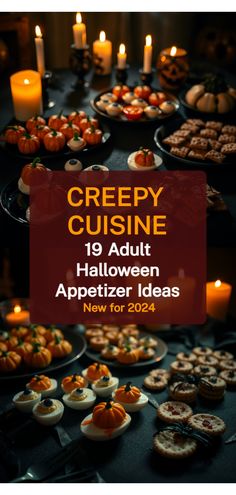 Halloween appetizers for adults Halloween Spooky Appetizers, Halloween Dinner Party Menu Food Ideas, Adult Halloween Appetizers, Gothic Appetizers, Classy Halloween Dinner Party, Halloween Theme Appetizers, Appetizers For Party Adults, Halloween Appetizers For Party Adults, Halloween Appetizers For Party