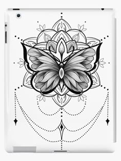 a black and white drawing of a butterfly on a white background ipad case / skin