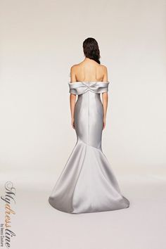 Looking for a show-stopping evening gown? Check out the Frascara 4231 Off-the-shoulder Gown. This gorgeous dress features a draped bodice and sleeve detail with an assymetrical bow. The mermaid silhouette is flattering and the hidden back zipper makes for easy on and off. Plus, the satin lining ensures a comfortable fit. 87% polyester, 13% silk. Elegant Satin Finish Gown For Formal Occasions, Elegant Satin Finish Gown For Gala, Luxury Satin Finish Formal Gown, Elegant Satin Finish Gala Gown, Luxury Satin Finish Gown For Formal Occasions, Formal Strapless Satin Fitted Dress, Formal Fitted Strapless Satin Dress, Luxury Satin Finish Evening Dress For Formal Occasions, Formal Fitted Strapless Dress With Satin Finish