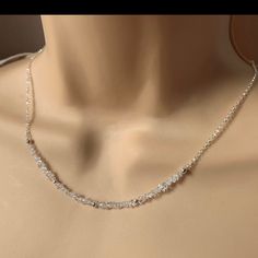 This Necklace Is Absolutely Beautiful. Tiny Herkimer Diamond Gemstones Of Excellent Quality Are Accompanied By A Sterling Silver Nugget And Sterling Silver Beads And Attached To Silver Chain (Or Made To Order In 14k Gold Fill), Available In 16” And 18” Inches The Herkimer Diamonds Sparkle And Shine As They Catch The Light Making A Dainty Yet Stunning Piece. Perfect For An April Birthday Gift Or For The Lover Of Clear Gemstone Jewellery, This Necklace Would Make A Lovely Present. Delicate Silver Crystal Necklaces For Jewelry Making, Delicate Crystal Necklaces For Anniversary, Crystal Bridal Necklace With Adjustable Chain, Crystal Beaded Chain Necklace For Gift, Crystal Beaded Chain Jewelry For Wedding, Elegant Sterling Silver Beaded Crystal Necklace, Delicate Silver Crystal Necklace With Adjustable Chain, Wedding Crystal Necklaces With Adjustable Chain, Dainty Sparkling Crystal Necklaces