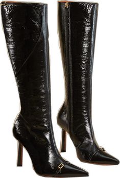 Pointy Toe Boots, Toe Boots, Nappa Leather, Boots Black, High Gloss, The Knee, Black Boots, Knee High, Heels