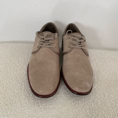 Authentic New Ship Next Business Day Elegant Beige Suede Dress Shoes, Elegant Suede Sneakers With Leather Sole, Modern Suede Dress Shoes With Round Toe, Suede Lace-up Dress Shoes With Cushioned Footbed, Suede Lace-up Shoes With Round Toe For Business Casual, Beige Suede Formal Dress Shoes, Beige Suede Dress Shoes For Formal Occasions, Elegant Suede Sneakers With Plain Toe, Elegant Suede Sneakers