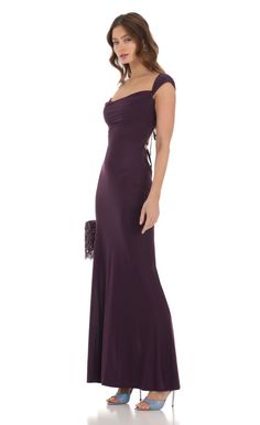 Strappy Cowl Neck Maxi Dress in Purple | LUCY IN THE SKY Dark Wedding Guest Dress, Wedding Guest Dress Modest, Recital Dress, Dark Purple Dresses, Cowl Neck Maxi Dress, Prom Dress Inspo, Purple Maxi Dress, Purple Dresses, Purple Prom Dress