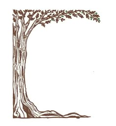 a drawing of a tree with leaves on it's branches and the bottom half of its