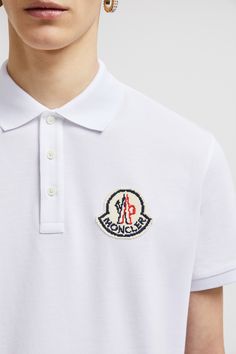 Appearing as a patch, this polo shirt reinterprets the logo as a pixelated design. The classic style is crafted from breathable cotton piquet with short sleeves. Casual Short Sleeve Polo Shirt With Logo Patch, Cotton Polo Shirt With Logo Patch And Short Sleeves, Casual Cotton Polo Shirt With Logo Patch, Designer Short Sleeve Polo Shirt With Embroidered Logo, Designer Collared Polo Shirt With Logo, Collared Cotton Polo Shirt With Logo, Cotton Collared Polo Shirt With Logo, Luxury White Short Sleeve Polo Shirt, Casual Cotton Polo Shirt With Logo Detail