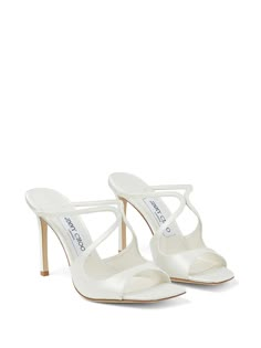 Jimmy Choo Anise 95mm Square Sandals - Farfetch Jimmy Choo Anise 95, White Jimmy Choo Heels, Fairytale Heels, Open Toe Wedding Shoes, Square Sandals, Jimmy Choo Wedding Shoes, Camping Wedding, Hak Tinggi, Jimmy Choo Sandals