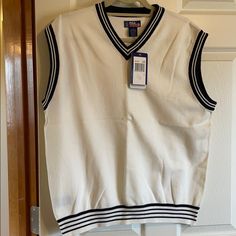 Pga Tour Sweater Vest New With Tags Never Worn Sporty Vest Top For Fall, White V-neck Vest Outerwear, Classic White Sweater Vest For Winter, White Winter Sweater Vest, Casual White Sweater Vest For Winter, Classic White Sleeveless Outerwear, White Fitted Classic Sweater Vest, White Vest Top For Winter, Casual White Vest Outerwear