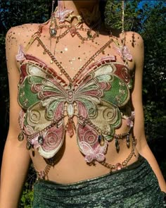 Butterfly Costumes, Butterfly Outfit, Core Pfp, Dresses 90s, Fairy Fabric, 80s Trends, Chain Butterfly, Patchwork Crop Top, Butterfly Stitches