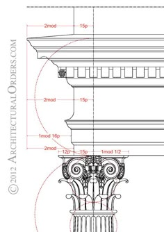 an architectural drawing shows the details of a column and its design, as well as measurements for