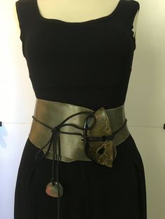 Handmade one-of-a-kind Obi wrap leather belt with artful acyclic buckle.  Can be worn on the waist or hip!  A beautiful piece for a day or night event!!  Gladly send measurements and more photos!  The olive green is pretty true in the photos!   Please inquire if you're in the market for narrower belts. Please check back as I'll be adding more items throughout the weekend & next two weeks!! Aesthetic Belts, Large Belts, Unique Belts, Forest Pixie, Belt Collection, Handmade Belt, Handmade Belts, Suspender Belt, Leather Belts