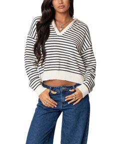 Edikted Copenhagen Oversized Striped Sweater Oversized Striped Sweater, Sweater Oversized, Denim Sweater, Sweater Oversize, Swimwear Dress, Striped Sweater, Shoulder Sweater, Cropped Sweater, Stripe Sweater