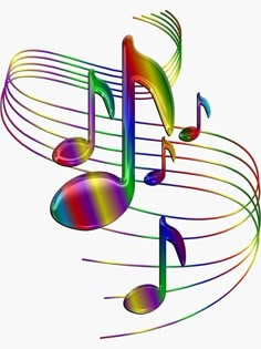 colorful musical notes are arranged in the shape of trebles on a white background