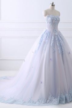 Blue Ballgown, Dream Daughter, Tulle Long Prom Dress, Quinceañera Ideas, Blue Ball Gowns, White Prom, Princess Core, Prom Dress Evening, White Prom Dress