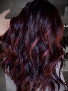 Wine Balayage, Red Bayalage, Blackberry Hair, Boliage Hair, Red Highlights In Brown Hair, Mauve Hair, Red Balayage Hair, Baylage Hair, Wine Hair Color