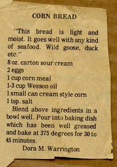 an old recipe for corn bread