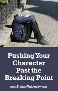 a person sitting on the ground with their head down and text overlaying it that reads pushing your character past the breaking point