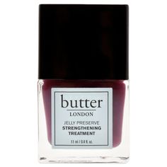 The revolutionary 2-in 1 translucent nail colour and 10FREE nail formula gives the effect of a delicious sheer jelly look while working hard to rejuvenate the look of nails and helping to repair damage from harsh nail formulas and practice. OpenSky on eBay Our eBay Store About Us Contact Us Butter London Jelly Preserve Strengthening - Victoria Plum by Butter London for Women - 0.4 oz Nail The revolutionary 2-in 1 translucent nail colour and 10FREE nail formula gives the effect of a delicious sheer jelly look while working hard to rejuvenate the look of nails and helping to repair damage from harsh nail formulas and practice. Product Attributes: Weight (lbs.): 1.00 lb UPC: 811161033345 Brand: Butter London Victoria Plum, Powder Nail Polish, Skin Care Cosmetics, Nail Colour, Butter London, Men's Fragrance, Beauty Nail, Hair Fragrance, Plastic Wrap