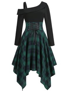 Nerdy Women Fashion, Eighth Grade Dance Dresses Long Sleeve, Green Plaid Outfits For Women, Vintage Dresses For Women, Dark Green Medieval Dress, Cute Dresses Green, Long Sleeve Winter Dress Casual, Blue Green Clothes, Vintage Dresses 50s 1950s Fashion Classy